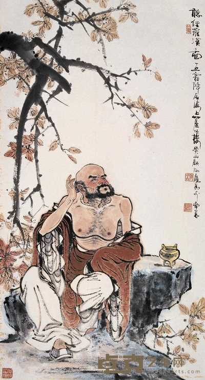 顾炳鑫 1997年作 听经罗汉 立轴 89×48cm